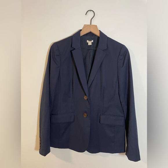 J. Crew Jackets & Blazers - J Crew Womens Navy Blue Wool Blend 2 Button Blazer Size 8 Preppy Business Casual